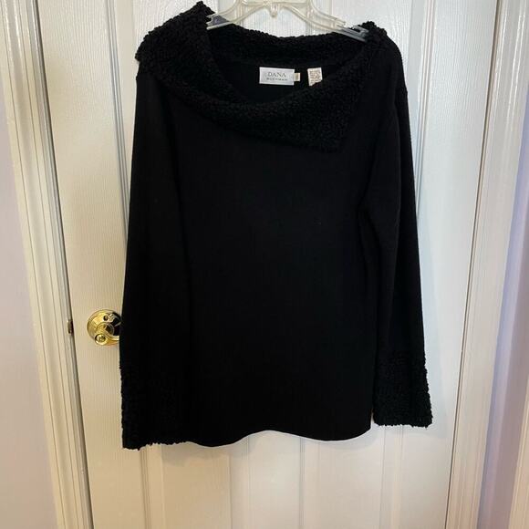 Dana Buchman XL Sweater Merino Wool Black Asymmetrical Yoke - Picture 6 of 9